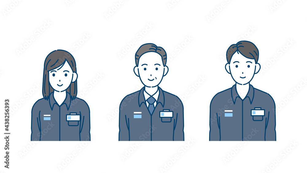 Naklejka premium コンビニの店員 店長 スタッフ アルバイト 男女 イラスト素材