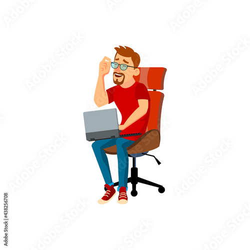 businessman has funny conversation with partner online cartoon vector. businessman has funny conversation with partner online character. isolated flat cartoon illustration