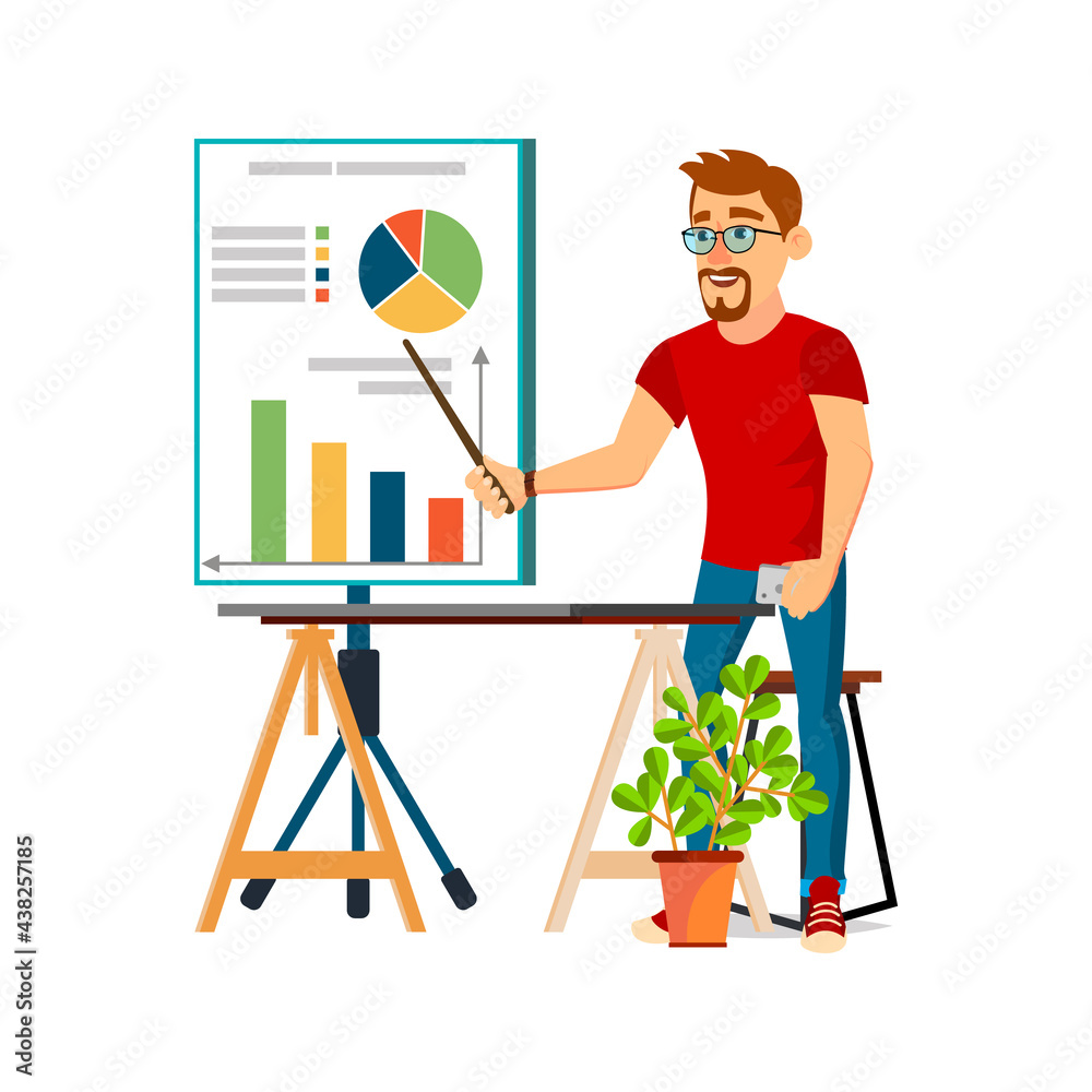 Fototapeta premium accountant man presenting annual financial report on meeting cartoon vector. accountant man presenting annual financial report on meeting character. isolated flat cartoon illustration