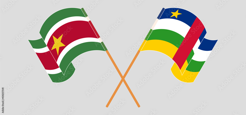 Crossed and waving flags of Suriname and Central African Republic Crossed and waving flags of Suriname and Central African Republic