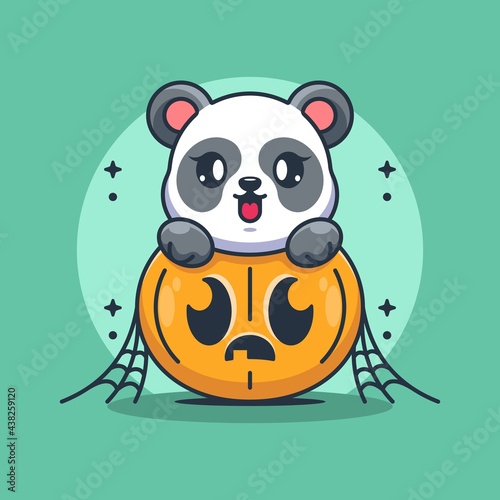 Cute panda with pumpkin cartoon