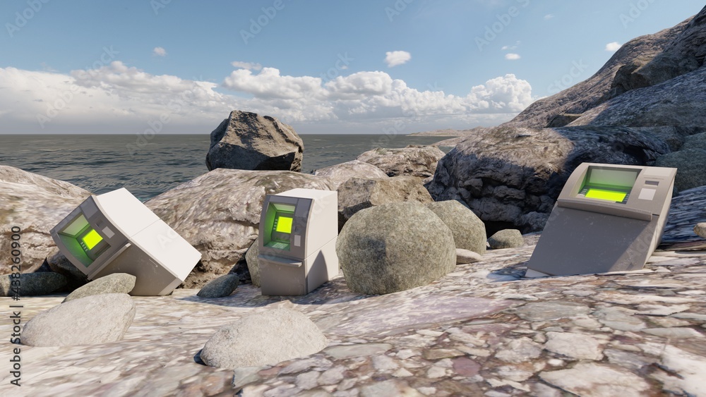 abandoned ATM at beach