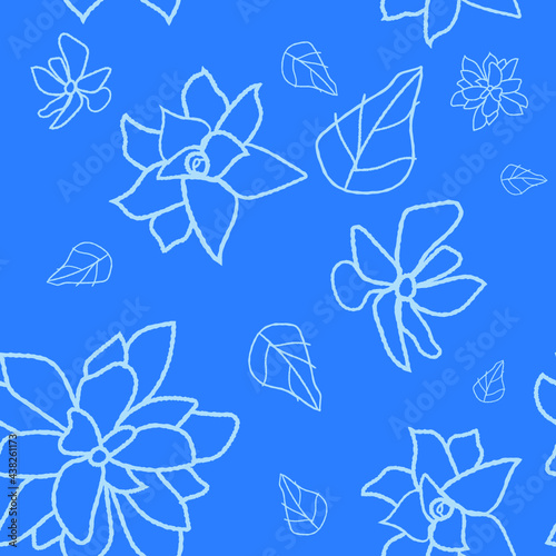 Floral and leaf pattern vector illustration on a bluebackground