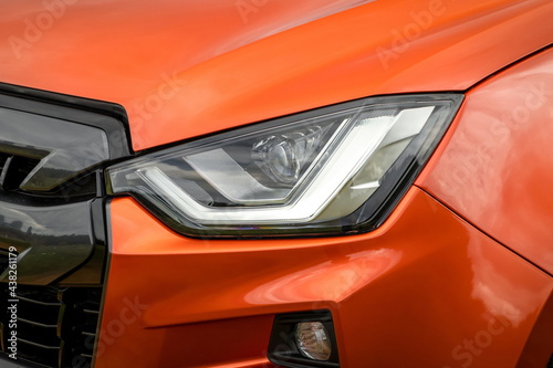Close up of a new car s headlight