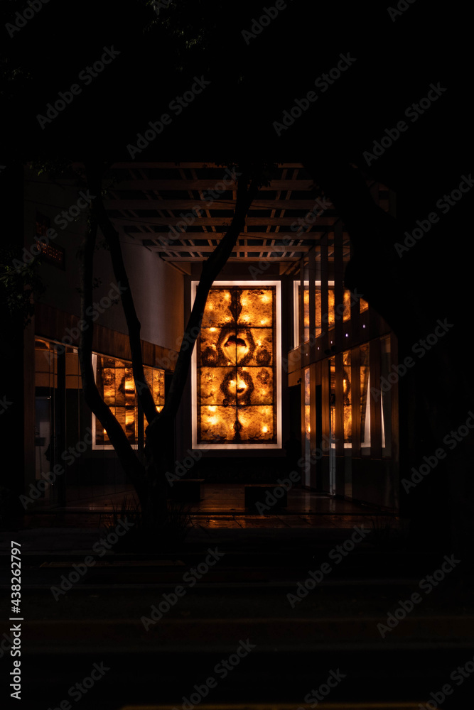 Decorated door with forms and lights Decorated door with forms and lights