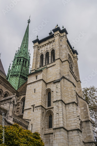 St Pierre Cathedral in Geneva Old Town (Vieille Ville) built as a Roman Catholic cathedral. Present building in Gothic style built around 1160. Geneva (Geneve), Switzerland.