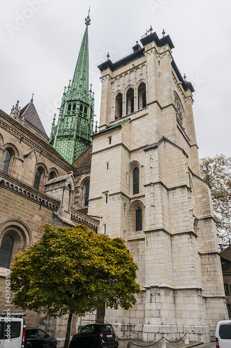 St Pierre Cathedral in Geneva Old Town (Vieille Ville) built as a Roman Catholic cathedral. Present building in Gothic style built around 1160. Geneva (Geneve), Switzerland.