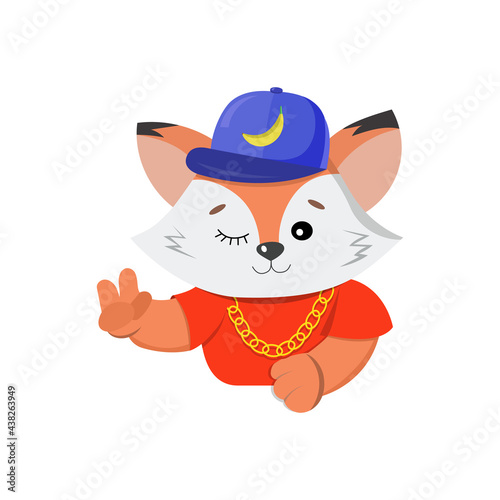 Сute fox rapper. Vector illustration