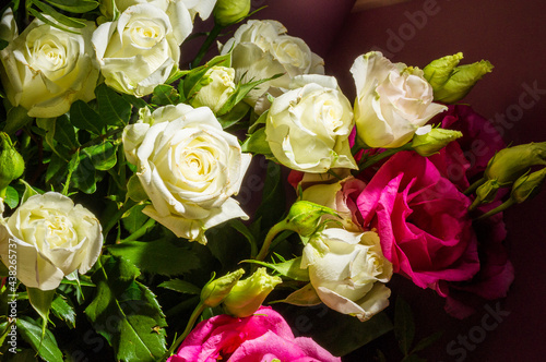 Beautiful natural background for valentine day  8 march  and love theme  colorful bouquet of different fresh roses  close up  vintage style.