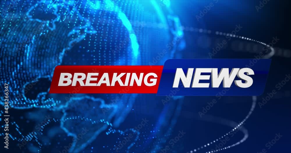 Breaking News Template intro for TV broadcast news show program with 3D breaking news text and badge, against global spinning earth cyber and futuristic style