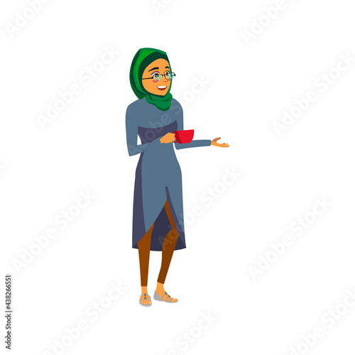 arabian woman speaking with family during breakfast cartoon vector. arabian woman speaking with family during breakfast character. isolated flat cartoon illustration