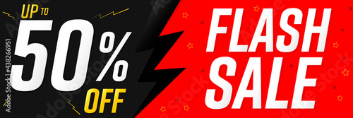 Flash Sale 50% off, poster design template, discount banner, vector illustration