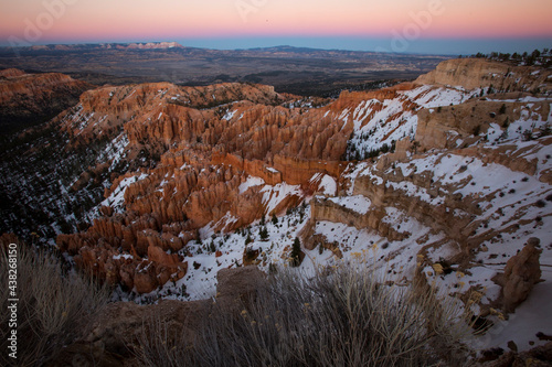 Snow covered Bryce Canyon after sunset