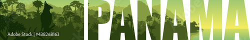 vector panorama of Panama with jungle rainforest with harpy eagle