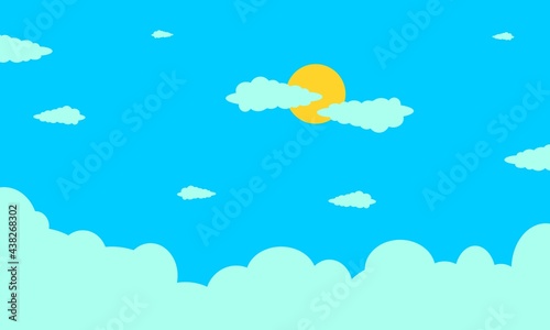 illustration of sunny weather clouds, bright sun shining and beautiful weather.