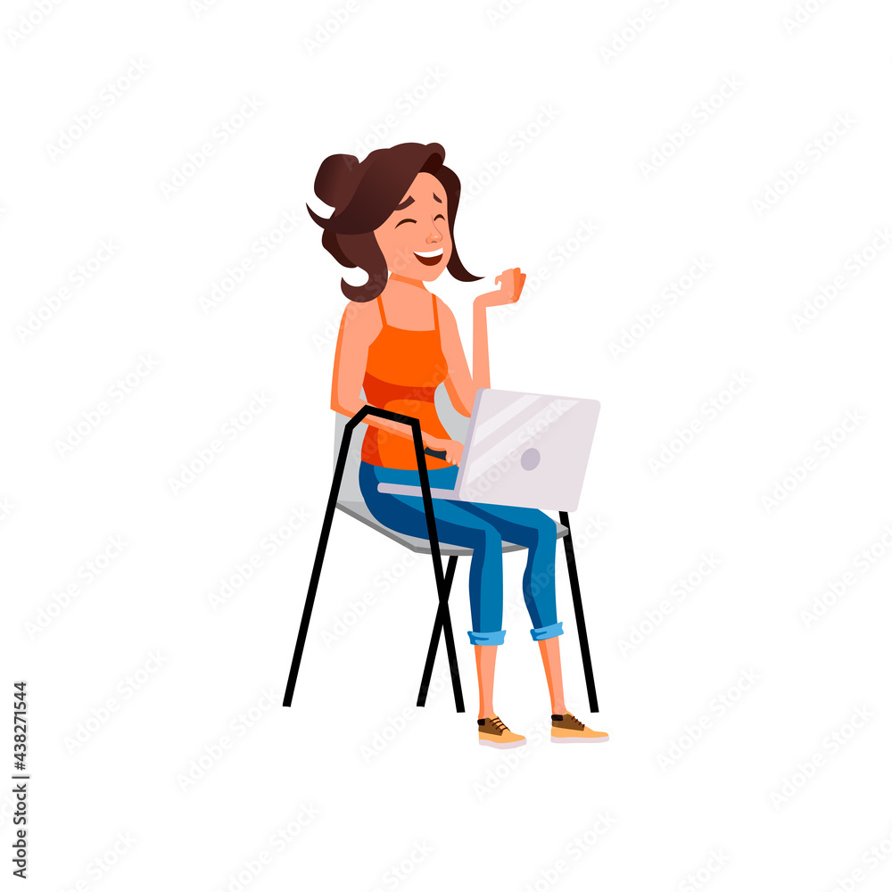 happy woman passed game level on laptop cartoon vector. happy woman passed game level on laptop character. isolated flat cartoon illustration happy woman passed game level on laptop cartoon vector. happy woman passed game level on laptop character. isolated flat cartoon illustration