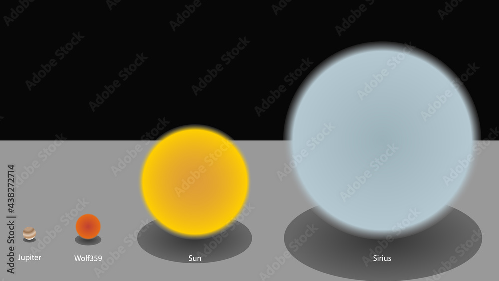 Stars sizes comparison. Comparison of different stars sizes vector design. Jupiter, Wolf
Stars sizes comparison. Comparison of different stars sizes vector design. Jupiter, Wolf