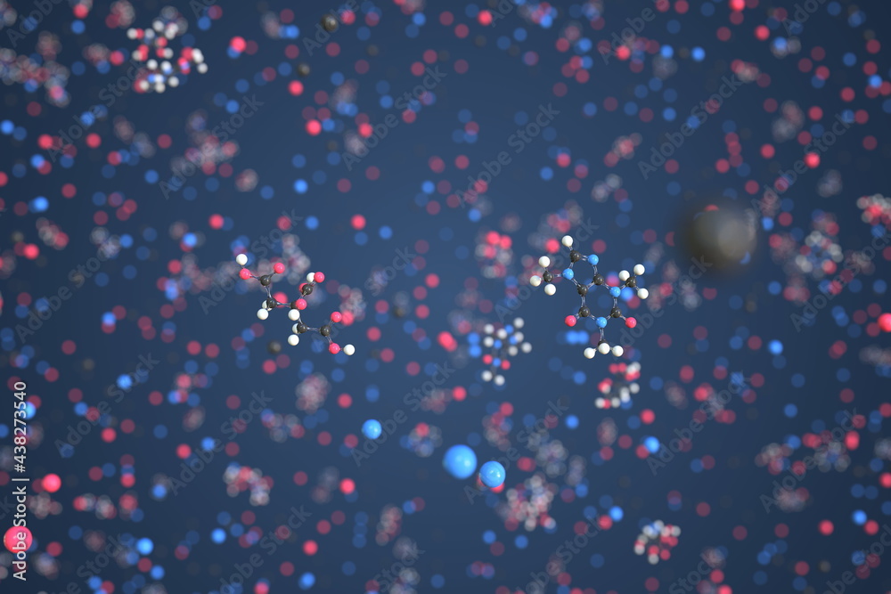 Molecule of Caffeine citrate. Molecular model, conceptual 3d rendering ...