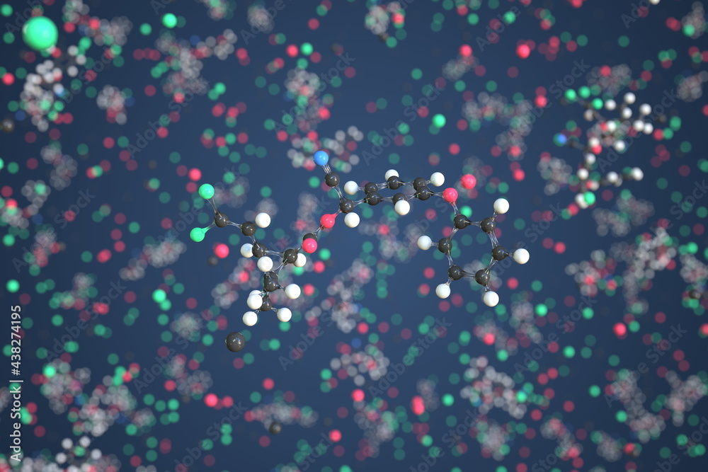 Deltamethrin molecule made with balls, conceptual molecular model. Chemical 3d rendering Deltamethrin molecule made with balls, conceptual molecular model. Chemical 3d rendering