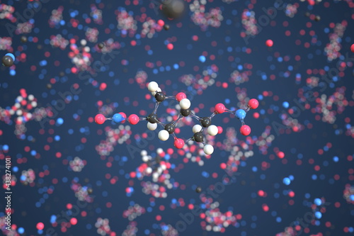 Molecule of Isosorbide dinitrate. Molecular model, conceptual 3d rendering