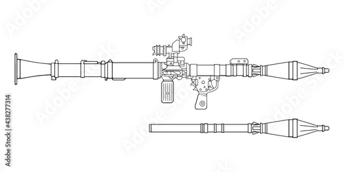 Anti-tank rocket grenade launcher - RPG 7. Vector Outline Illustration 