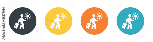 Business traveler walks icon, sign, symbol, vector on isolated background. Summer vacation