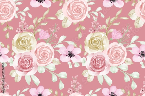 seamless pattern pink pastel watercolor flower for background