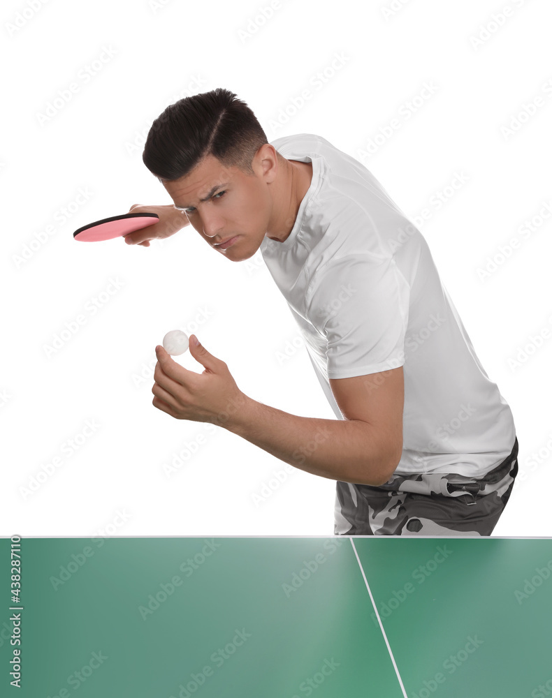Handsome man playing ping pong on white background Handsome man playing ping pong on white background