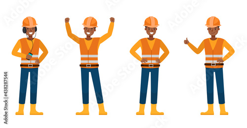 Set of Builder man working character vector design. Presentation in various action with emotions.