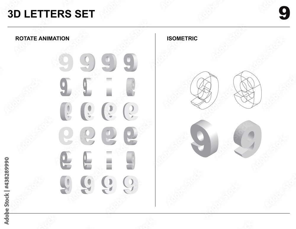 3d 9 Number Letters Set Animate Isometric Wireframe Vector 3d 9 Number Letters Set Animate Isometric Wireframe Vector