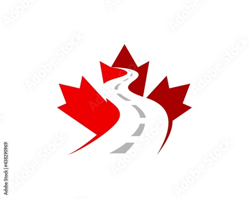 Red maple leaf with winding road inside