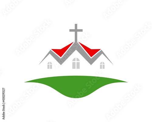 Fotografija Modern church in the green field with red roof