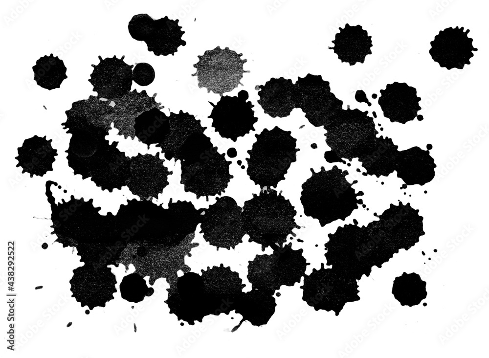 Black ink splashes and drops on background. Black ink splashes and drops on background.