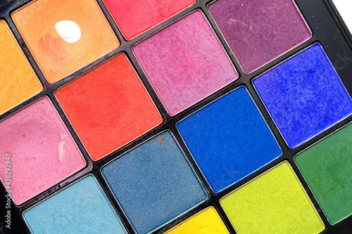 multicolored powder for makeup on a white background, paint