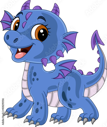 Cartoon funny blue baby dragon posing