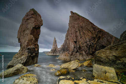 Mangersta sea stacks with sea motion blur,  located on the isle of Lewis, Outer Hebrides, Scotland. photo