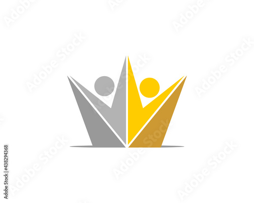 Two happy people with crown shape logo