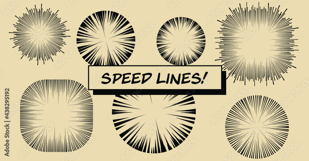 Set of vector elements for manga and comic book design. Hand-drawn lines, streaks to convey the impression of speed.