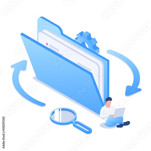 Files management system concept. Document storage, archive service, paperwork organization. Vector illustration in isometric style. Isolated on white background.