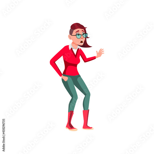 surprised young woman saw old friend in park cartoon vector. surprised young woman saw old friend in park character. isolated flat cartoon illustration