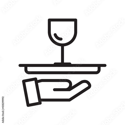 Wine on tray icon Design Template. Illustration vector graphic. simple black glyph icon isolated on white background. Perfect for your web site design, logo, symbols of restaurants, cafe