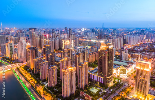 Aerial photography of Tianjin city building skyline night view © 昊 周