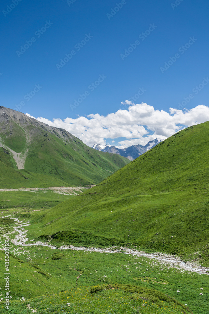 Obraz premium Mountains and grasslands along G217 highway in Xinjiang, China in summer