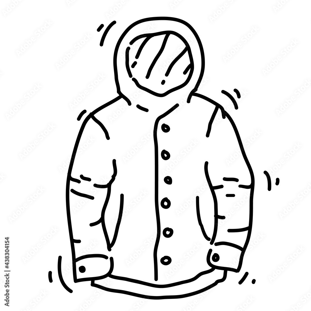 Hiking adventure jacket ,trip,travel,camping. hand drawn icon design, outline black, vector icon.