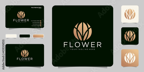 Fotografía modern blooming flower logo in gold color logo design, icon, symbol and business