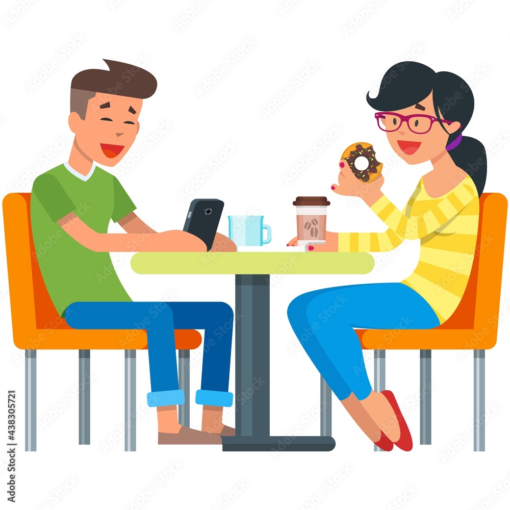 Vector conversation of couple or friends character at cafe