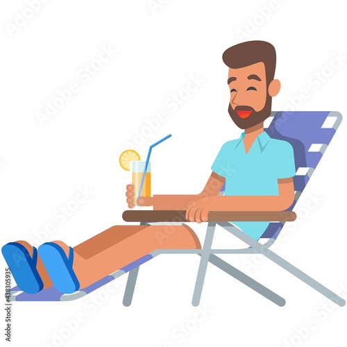 Man relax on deck chair icon beach lounge vector