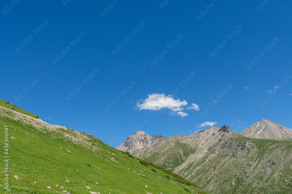 Fototapeta premium Mountains and grasslands along G217 highway in Xinjiang, China in summer