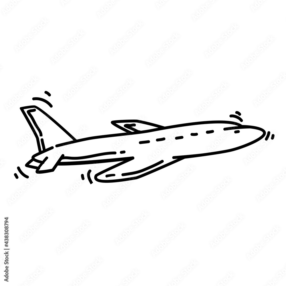 Hiking adventure plane ,trip,travel,camping. hand drawn icon design, outline black, vector icon.
