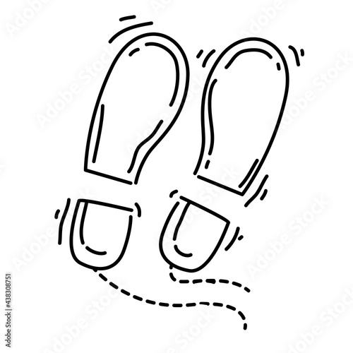 Hiking adventure footstep ,trip,travel,camping. hand drawn icon design, outline black, vector icon.